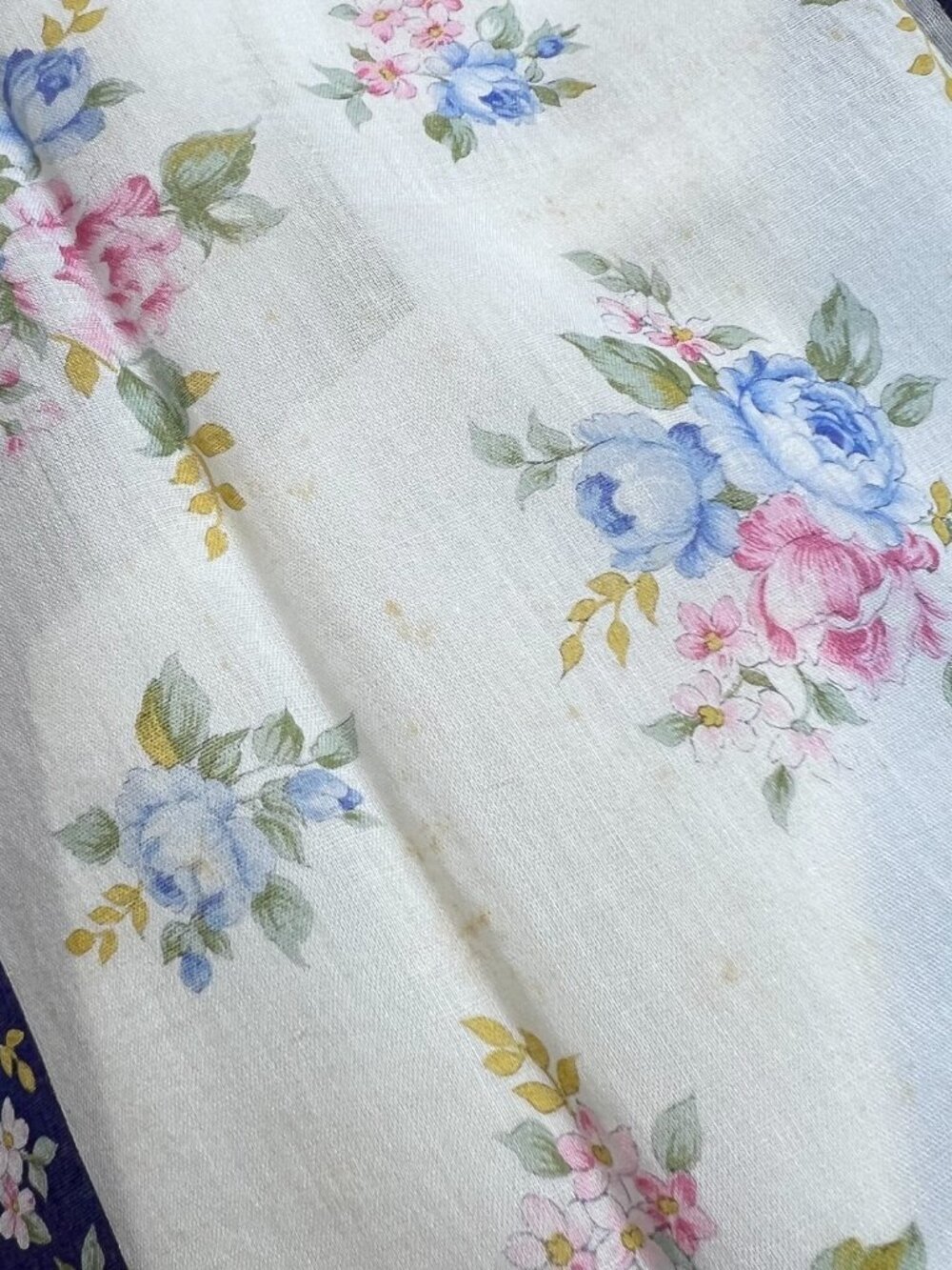 2 Neck-Kerchief YSL & Christian Dior cotton 18.5" white blue red  foral ( - Picture 12 of 14